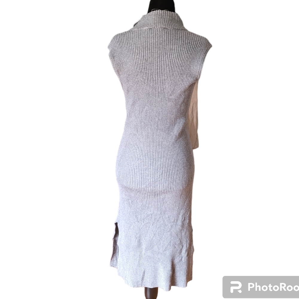 MAGASCHONI RIBBED MOCKNECK BODYCON DRESS IN GREY size L NWT - Picture 4 of 7